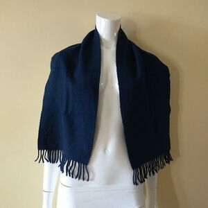 Charter Club Scarf Unisex Blue Cashmere Wool Blend Fringes Soft 11x49"